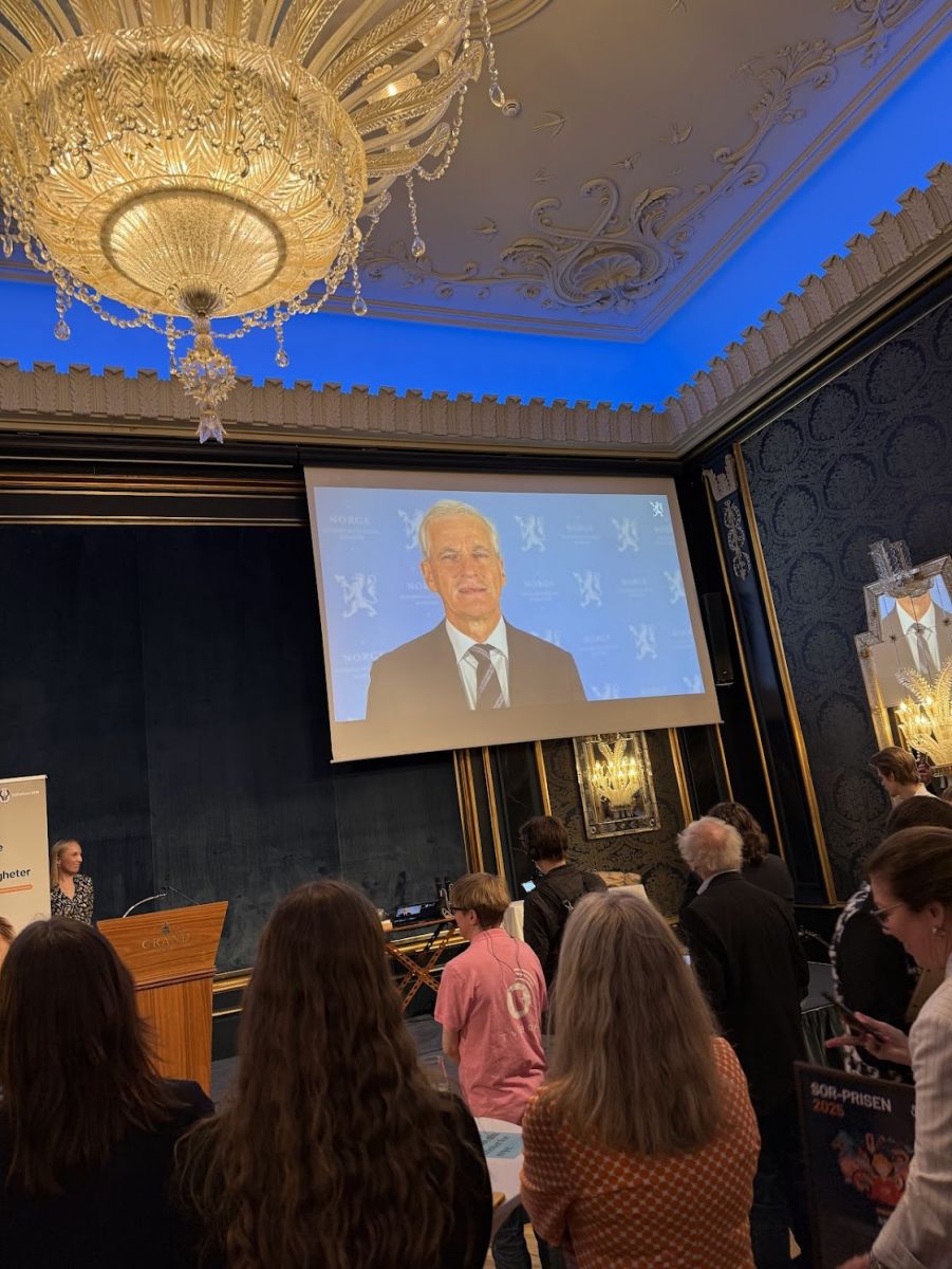 Statsministeren taler på skjerm