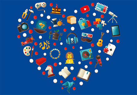 Illustrasjon av ulike aktiviteter formet i et hjerte