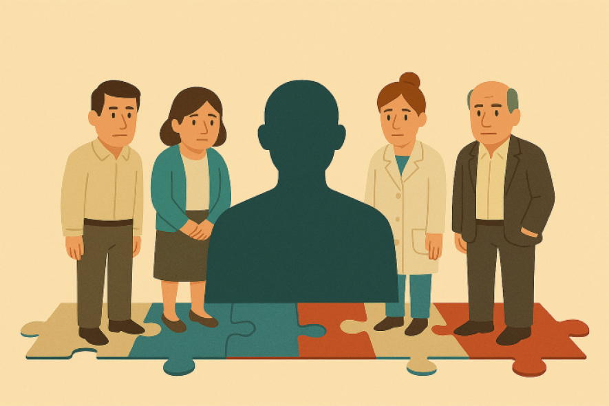 Viser bilde av fire personer som mangler den femte