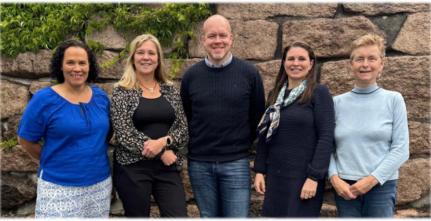 NKUPs ansatte, fra venstre: Marion Cecilie Andrade Bakke, Kjersti Karlsen, Arvid Nikolai Kildahl, Hanne Kari Fossum og Trine Lise Bakken.