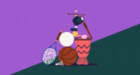 Bilde av ulike fritidsaktiviteter. Illustrasjon av Aleksander Bro Arntsen