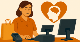 Illustrasjon av person som arbeider Bruk av KI