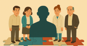 Viser bilde av fire personer som mangler den femte