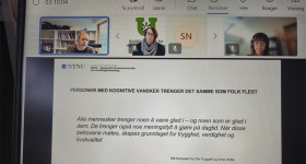 Bilde av webinaret vist på en pc skjerm